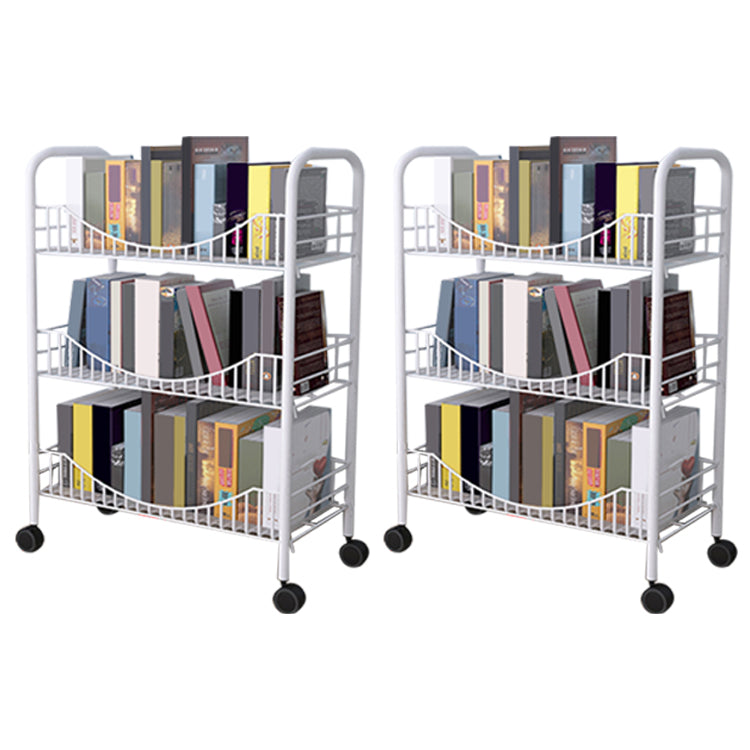 Contemporary Metal Bookshelf with Wheels Open Back Bookcase for Living Room