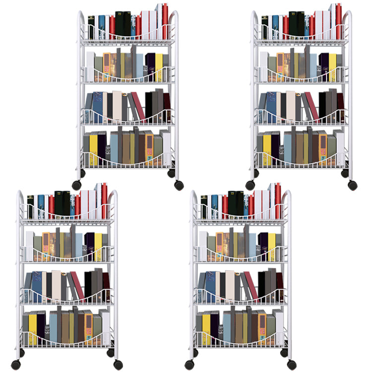 Contemporary Metal Bookshelf with Wheels Open Back Bookcase for Living Room