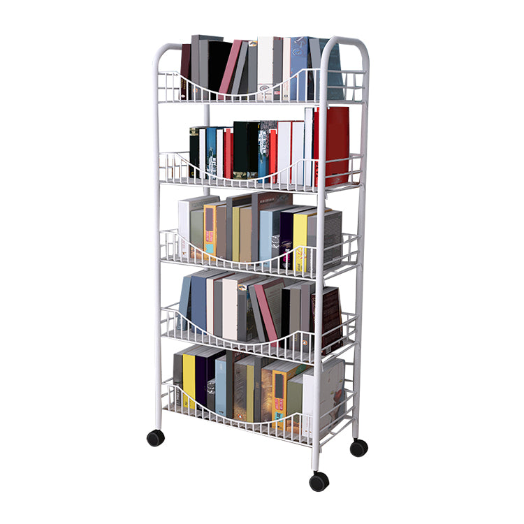 Contemporary Metal Bookshelf with Wheels Open Back Bookcase for Living Room