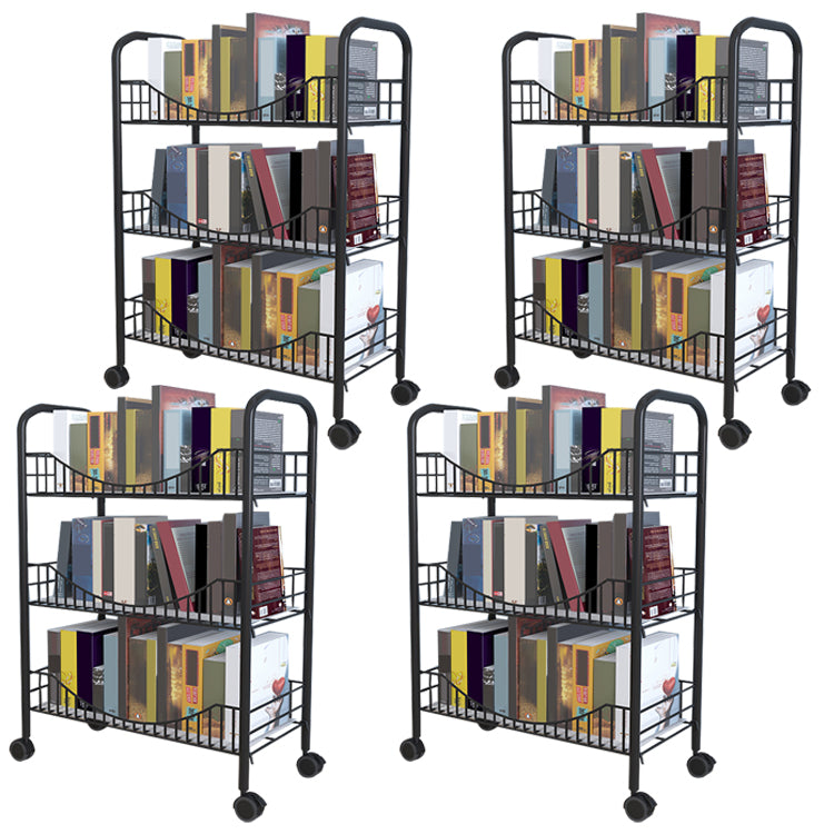 Contemporary Metal Bookshelf with Wheels Open Back Bookcase for Living Room