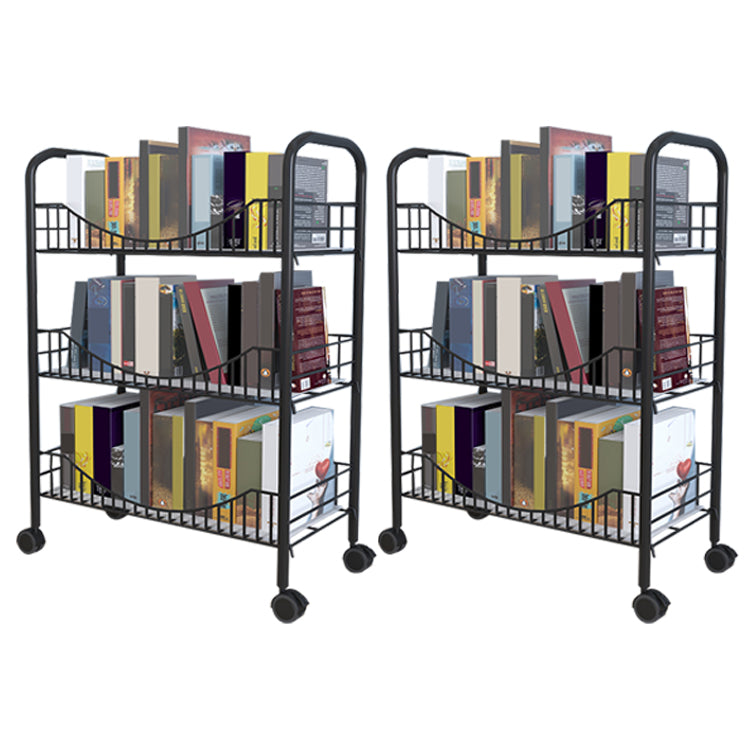 Contemporary Metal Bookshelf with Wheels Open Back Bookcase for Living Room