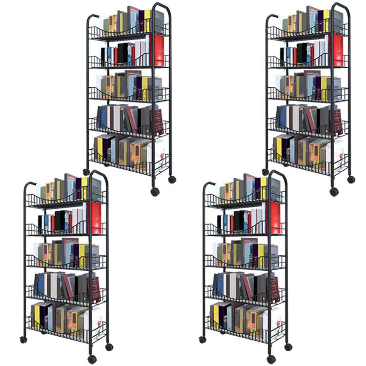 Contemporary Metal Bookshelf with Wheels Open Back Bookcase for Living Room