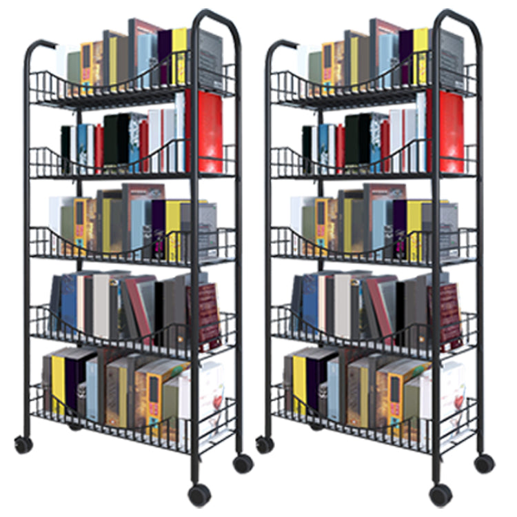 Contemporary Metal Bookshelf with Wheels Open Back Bookcase for Living Room