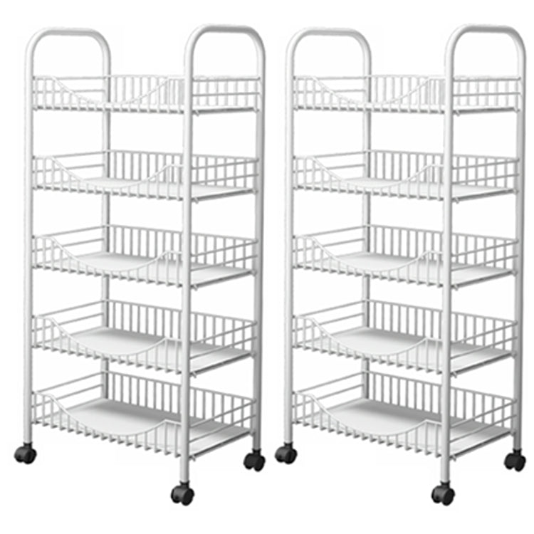 Modern Style Steel Bookcase with Wheels Open Bookshelf for Living Room