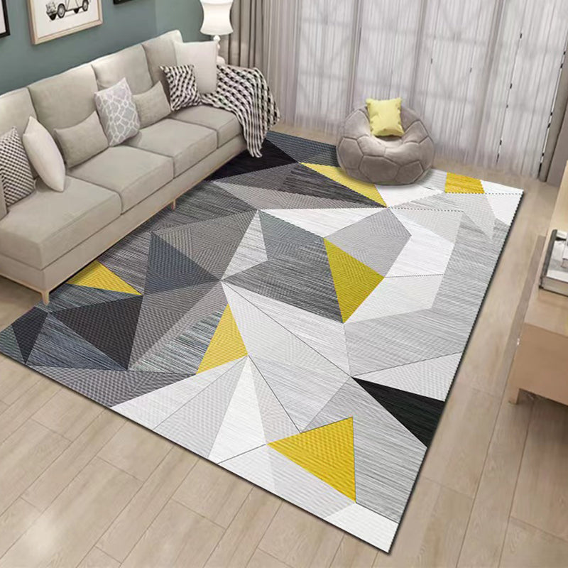 Gray Simple Carpet Polyester Geometric Carpet Stain Resistant Carpet for Living Room