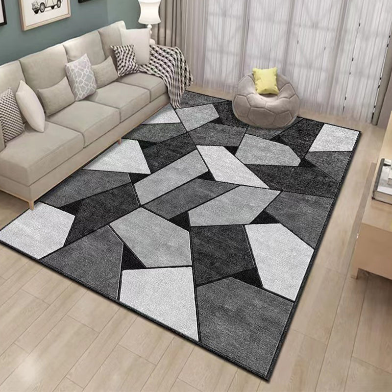 Gray Simple Carpet Polyester Geometric Carpet Stain Resistant Carpet for Living Room