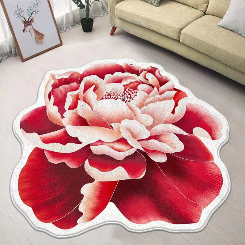 Pink Flower Carpet Polyester Simple Carpet Non-Slip Backing Carpet for Drawing Room