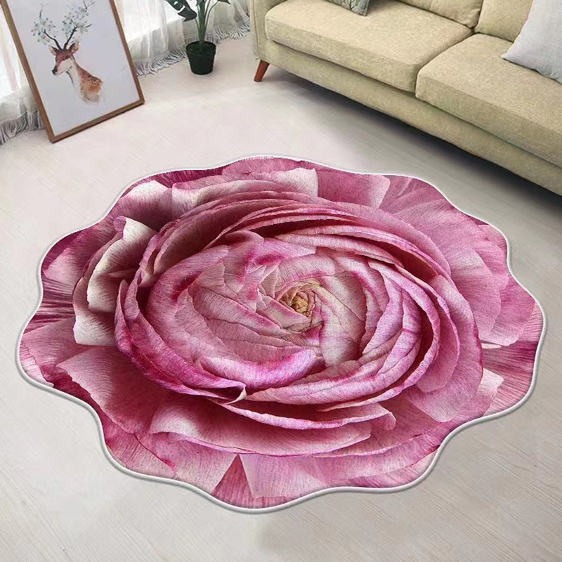 Orange Flower Carpet Polyester Simple Carpet Non-Slip Backing Carpet for Living Room
