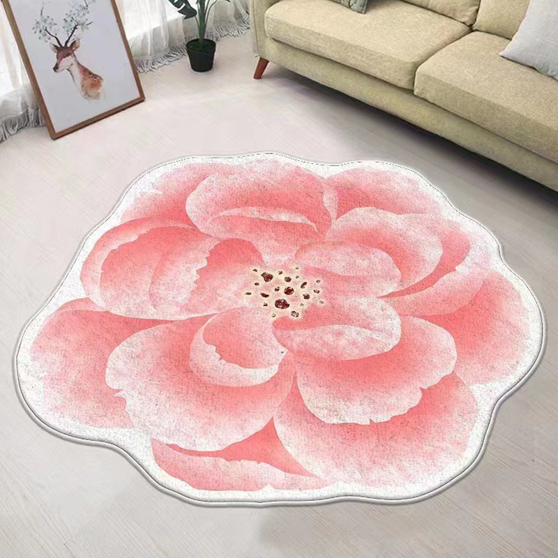 Orange Flower Carpet Polyester Simple Carpet Non-Slip Backing Carpet for Living Room