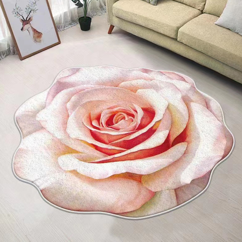 Orange Flower Carpet Polyester Simple Carpet Non-Slip Backing Carpet for Living Room