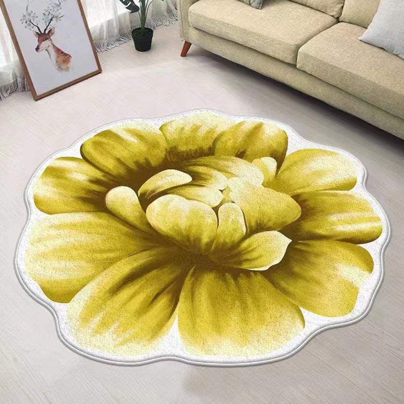 Orange Flower Carpet Polyester Simple Carpet Non-Slip Backing Carpet for Living Room