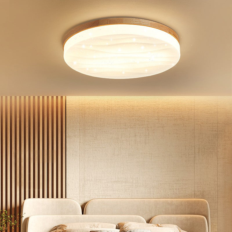 Geometric Wood Flush Ceiling Light Modern 1-Light Flush Ceiling Light Fixtures in Brown