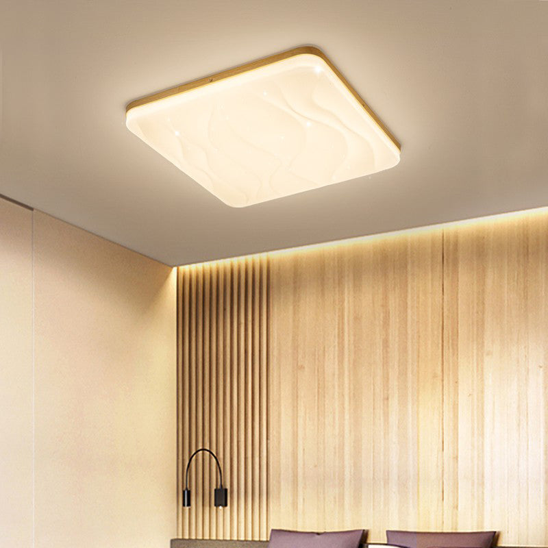 Geometric Wood Flush Ceiling Light Modern 1-Light Flush Ceiling Light Fixtures in Brown