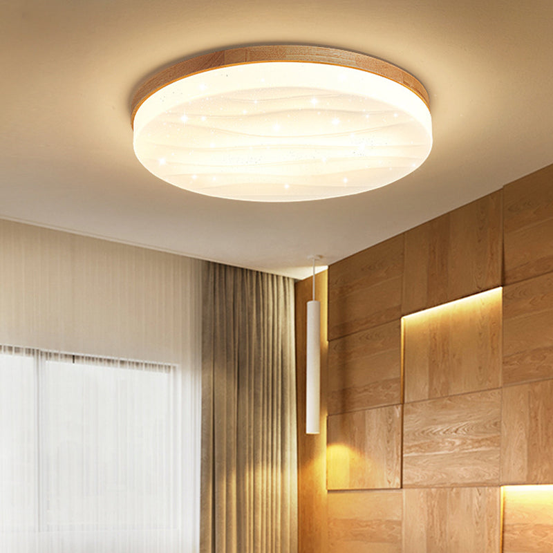 Geometric Wood Flush Ceiling Light Modern 1-Light Flush Ceiling Light Fixtures in Brown