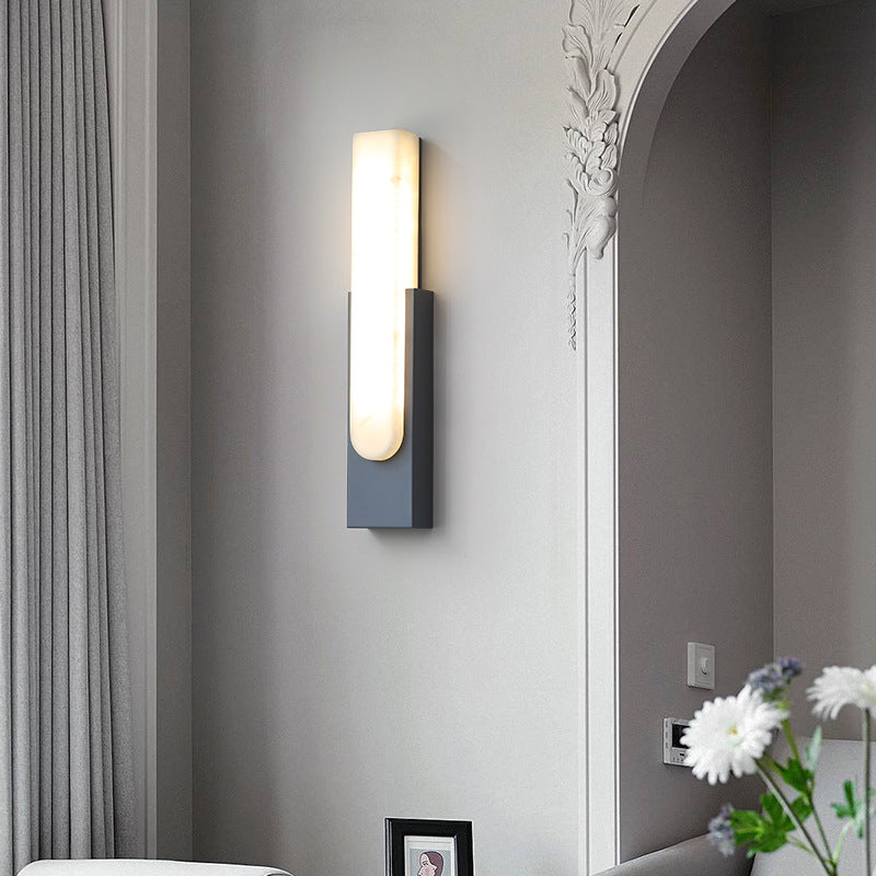 Stone Rectangular Wall Sconce Lighting Modern Style 1 Light Wall Lighting Fixtures