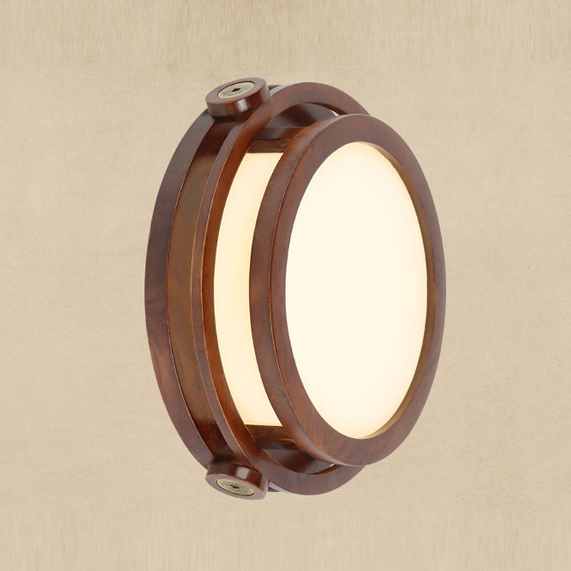 Minimalist Geometric Wall Sconce Walnut Wood Finish Hallway Flush Mount Light