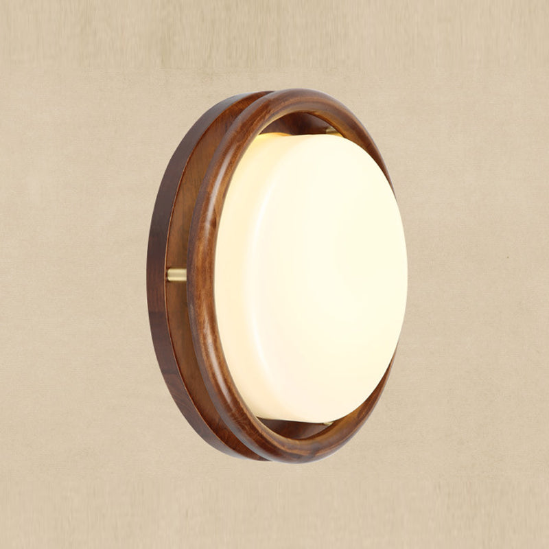 Minimalist Geometric Wall Sconce Walnut Wood Finish Hallway Flush Mount Light