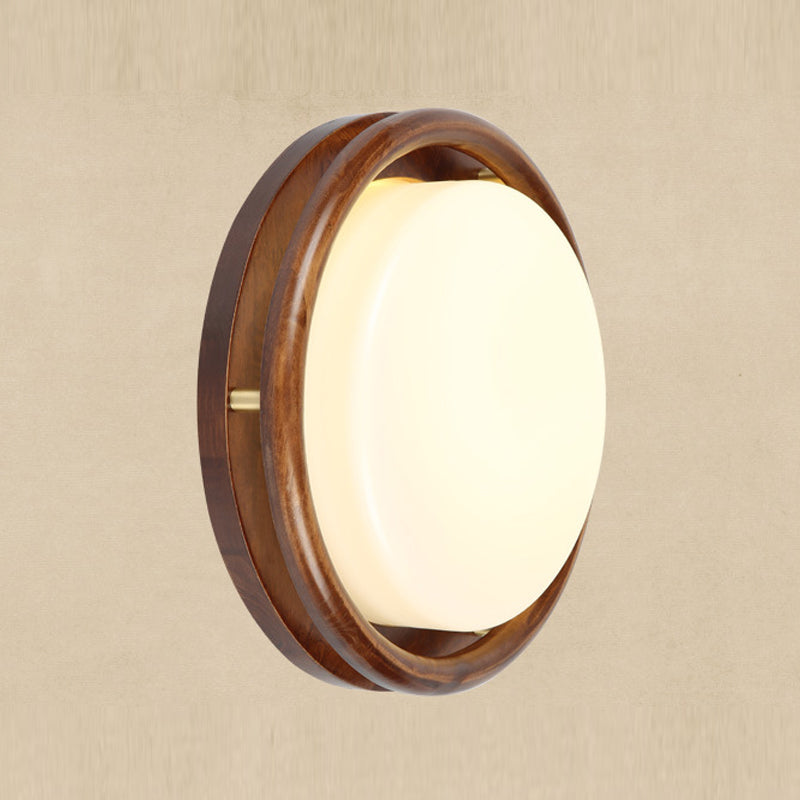 Minimalist Geometric Wall Sconce Walnut Wood Finish Hallway Flush Mount Light