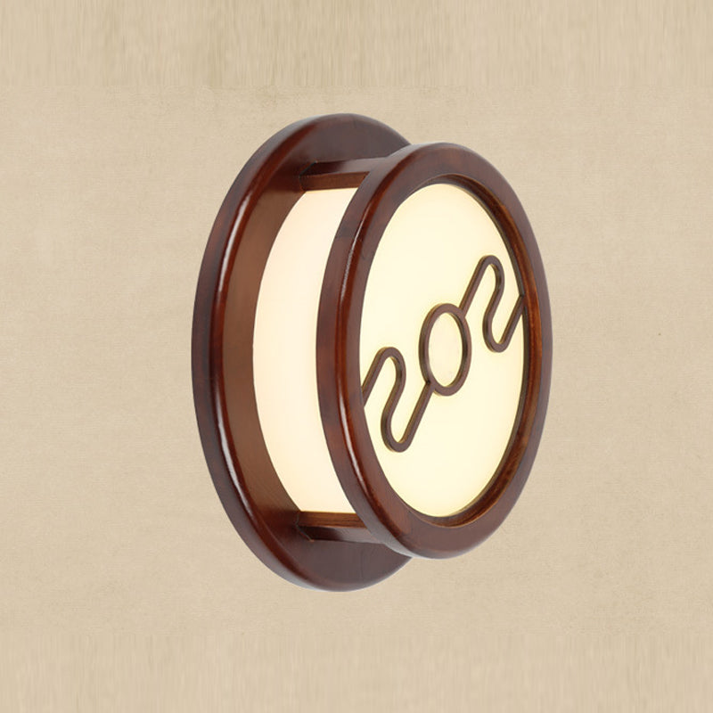 Minimalist Geometric Wall Sconce Walnut Wood Finish Hallway Flush Mount Light