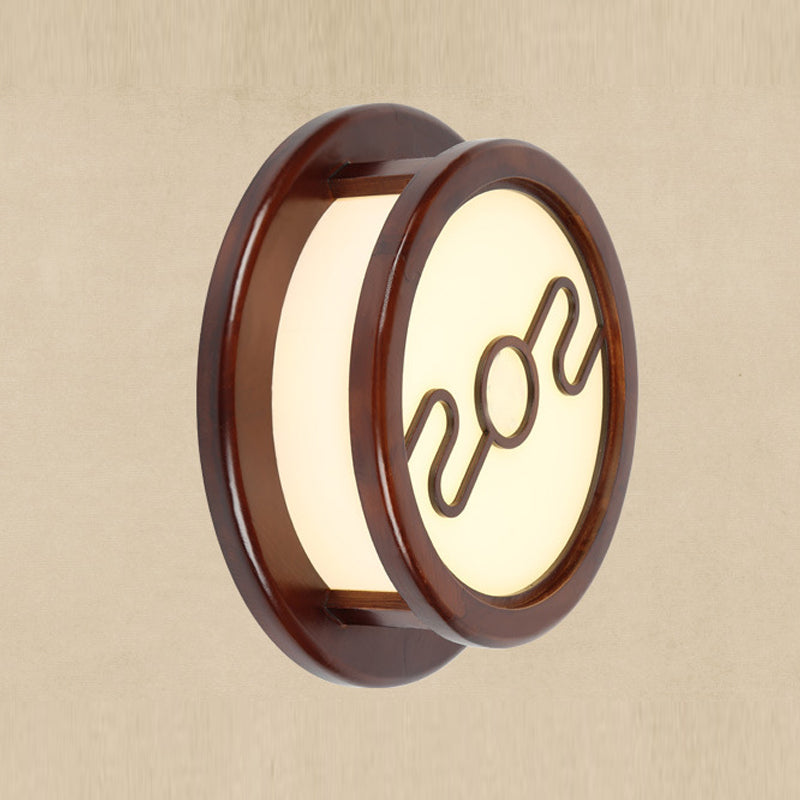 Minimalist Geometric Wall Sconce Walnut Wood Finish Hallway Flush Mount Light