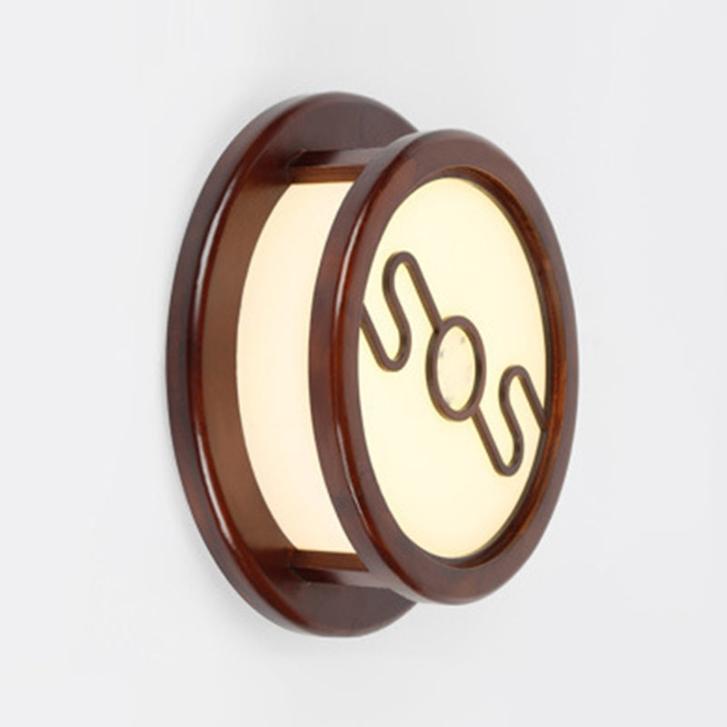 Minimalist Geometric Wall Sconce Walnut Wood Finish Hallway Flush Mount Light