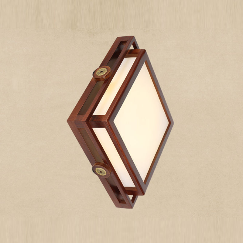 Minimalist Geometric Wall Sconce Walnut Wood Finish Hallway Flush Mount Light