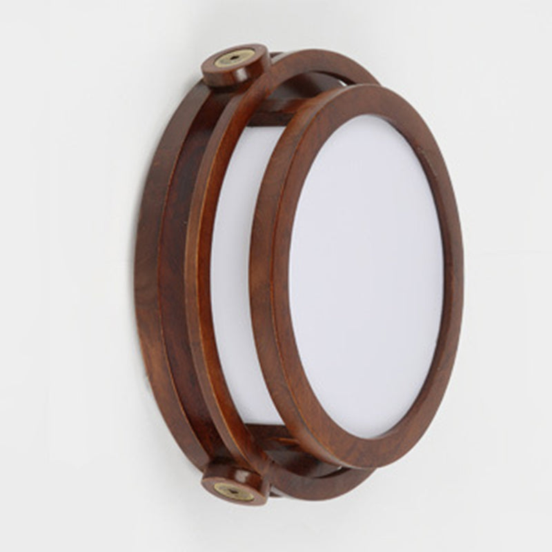 Minimalist Geometric Wall Sconce Walnut Wood Finish Hallway Flush Mount Light