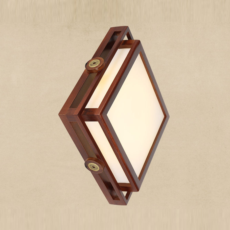 Minimalist Geometric Wall Sconce Walnut Wood Finish Hallway Flush Mount Light