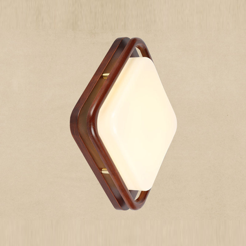 Minimalist Geometric Wall Sconce Walnut Wood Finish Hallway Flush Mount Light