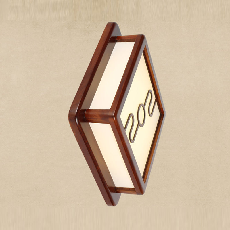 Minimalist Geometric Wall Sconce Walnut Wood Finish Hallway Flush Mount Light