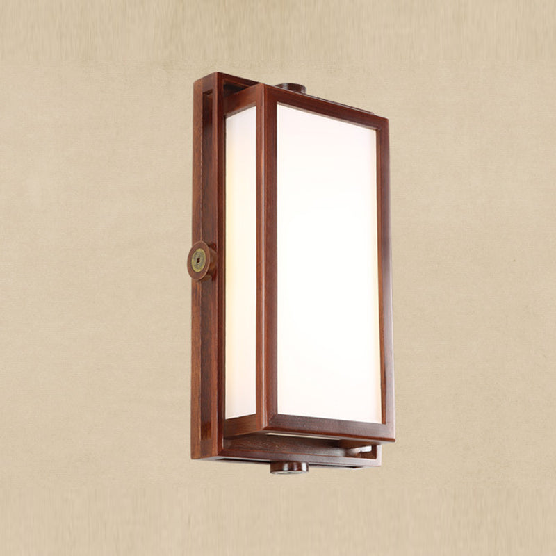 Minimalist Geometric Wall Sconce Walnut Wood Finish Hallway Flush Mount Light