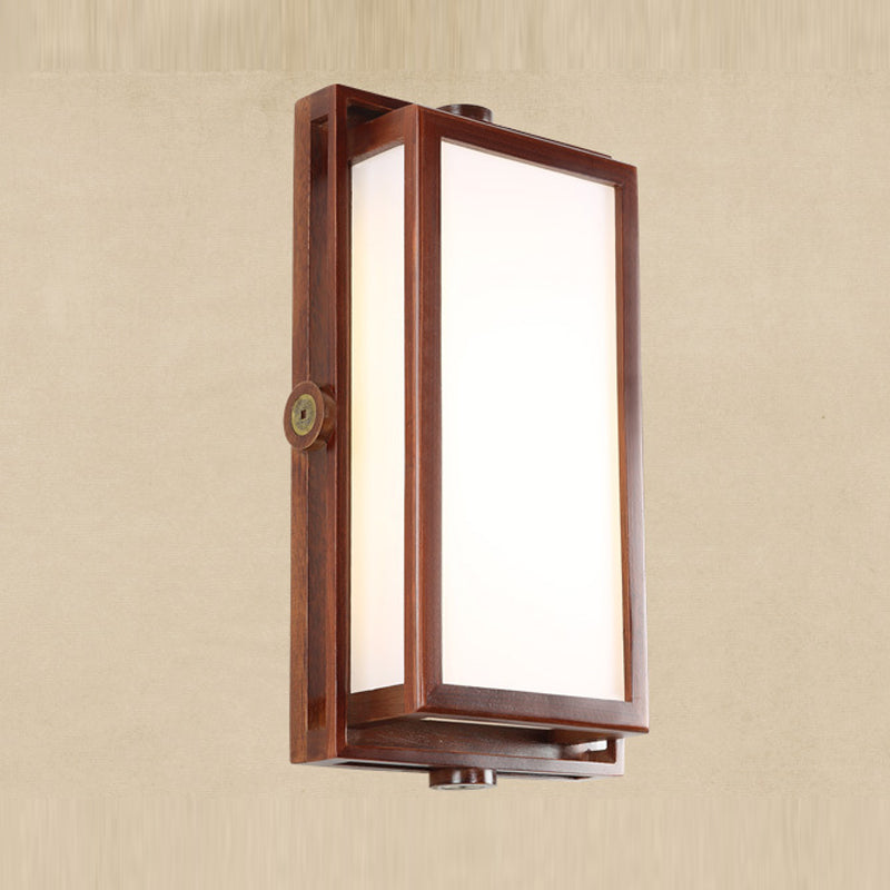Minimalist Geometric Wall Sconce Walnut Wood Finish Hallway Flush Mount Light