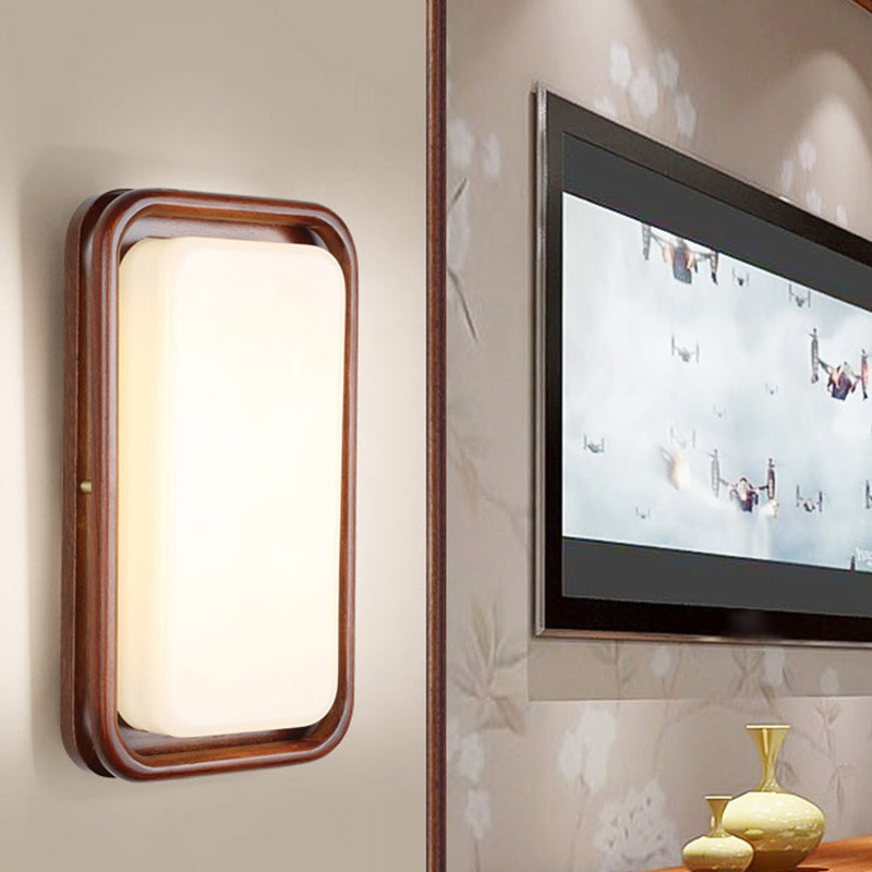 Minimalist Geometric Wall Sconce Walnut Wood Finish Hallway Flush Mount Light