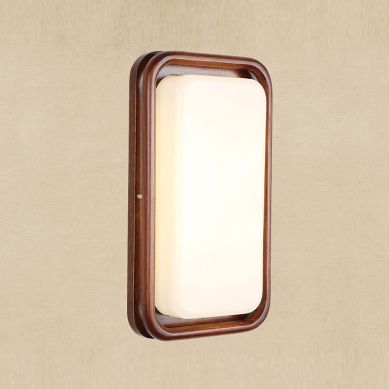 Minimalist Geometric Wall Sconce Walnut Wood Finish Hallway Flush Mount Light