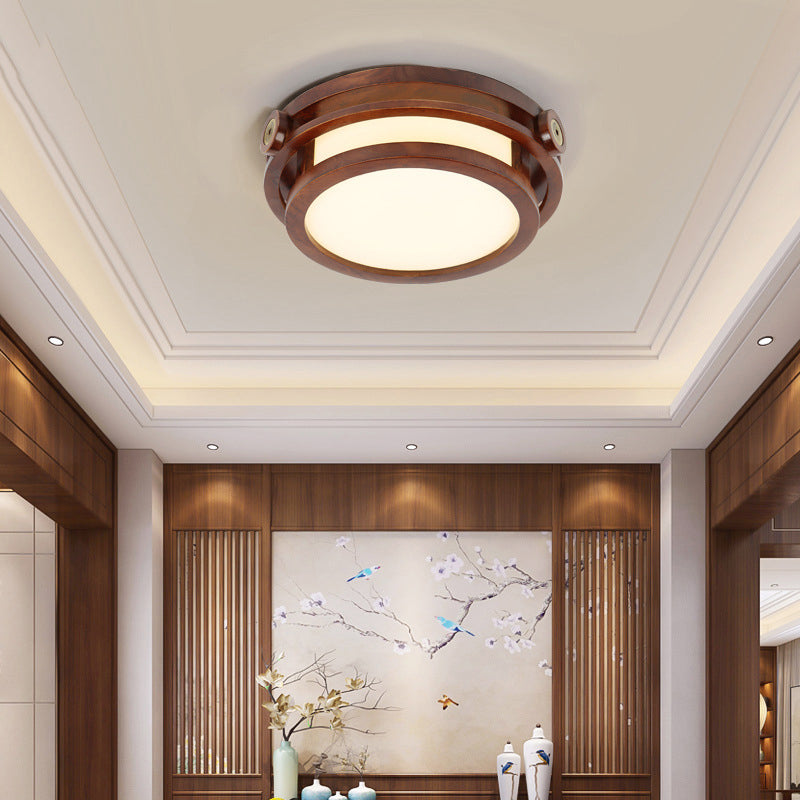 Minimalist Geometric Wall Sconce Walnut Wood Finish Hallway Flush Mount Light