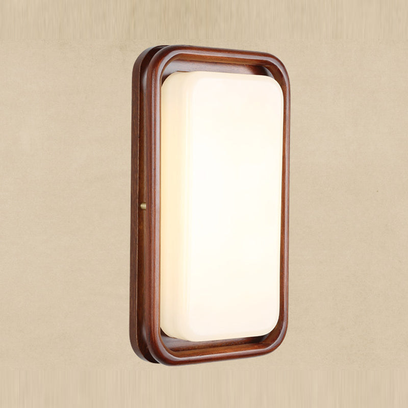 Minimalist Geometric Wall Sconce Walnut Wood Finish Hallway Flush Mount Light