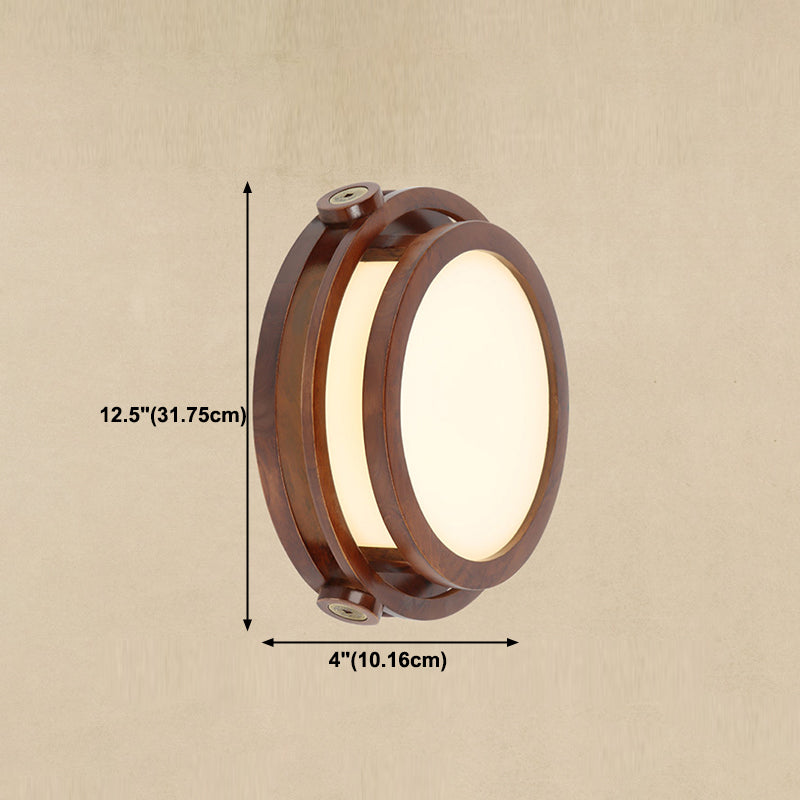 Minimalist Geometric Wall Sconce Walnut Wood Finish Hallway Flush Mount Light