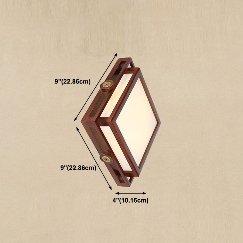 Minimalist Geometric Wall Sconce Walnut Wood Finish Hallway Flush Mount Light