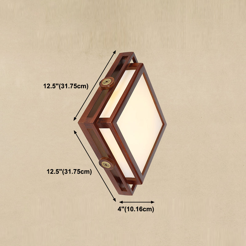 Minimalist Geometric Wall Sconce Walnut Wood Finish Hallway Flush Mount Light