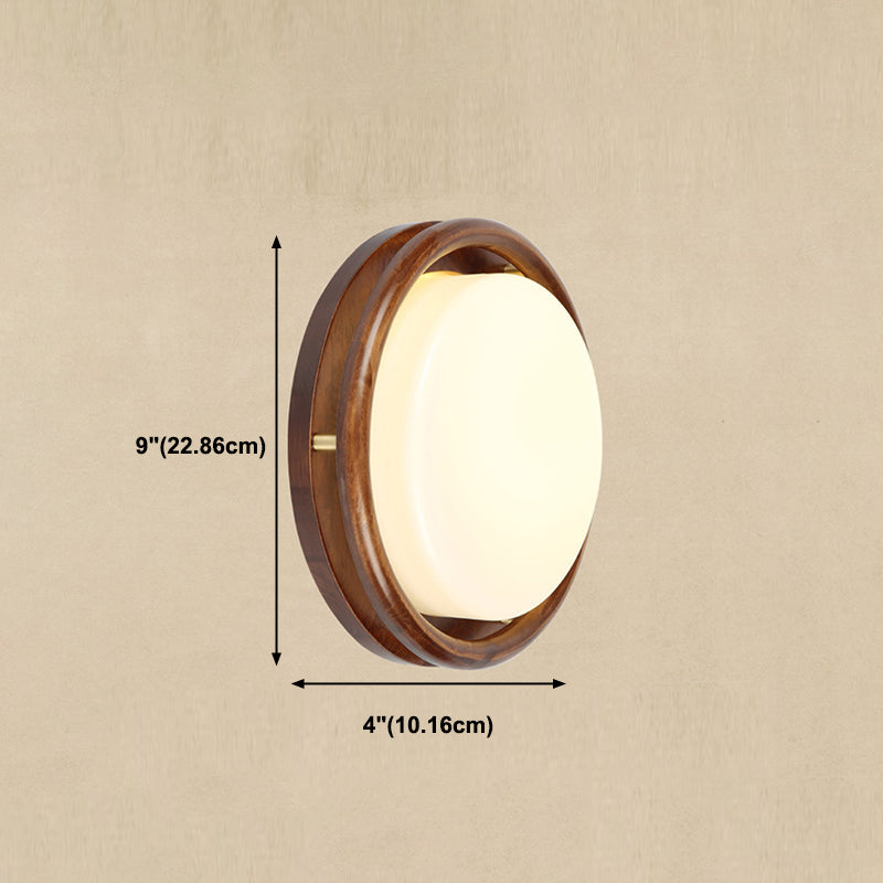 Minimalist Geometric Wall Sconce Walnut Wood Finish Hallway Flush Mount Light