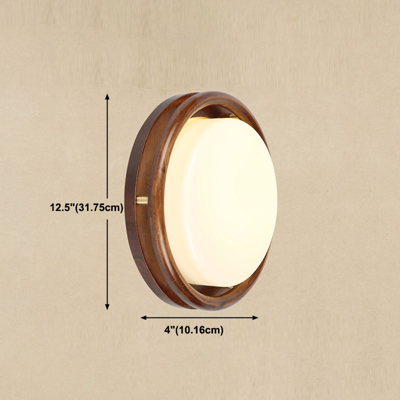 Minimalist Geometric Wall Sconce Walnut Wood Finish Hallway Flush Mount Light