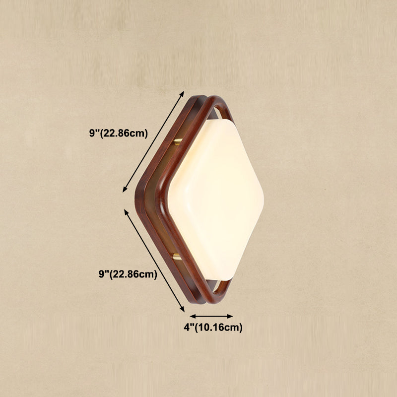 Minimalist Geometric Wall Sconce Walnut Wood Finish Hallway Flush Mount Light