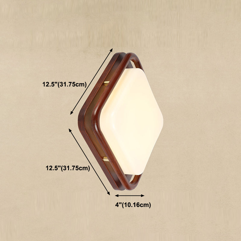 Minimalist Geometric Wall Sconce Walnut Wood Finish Hallway Flush Mount Light