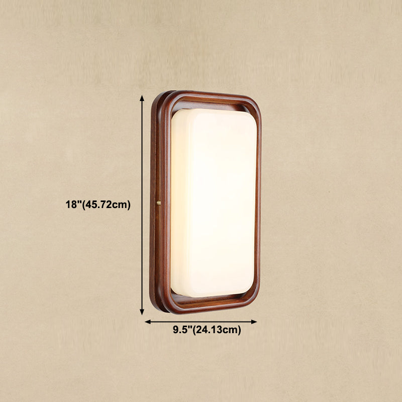 Minimalist Geometric Wall Sconce Walnut Wood Finish Hallway Flush Mount Light