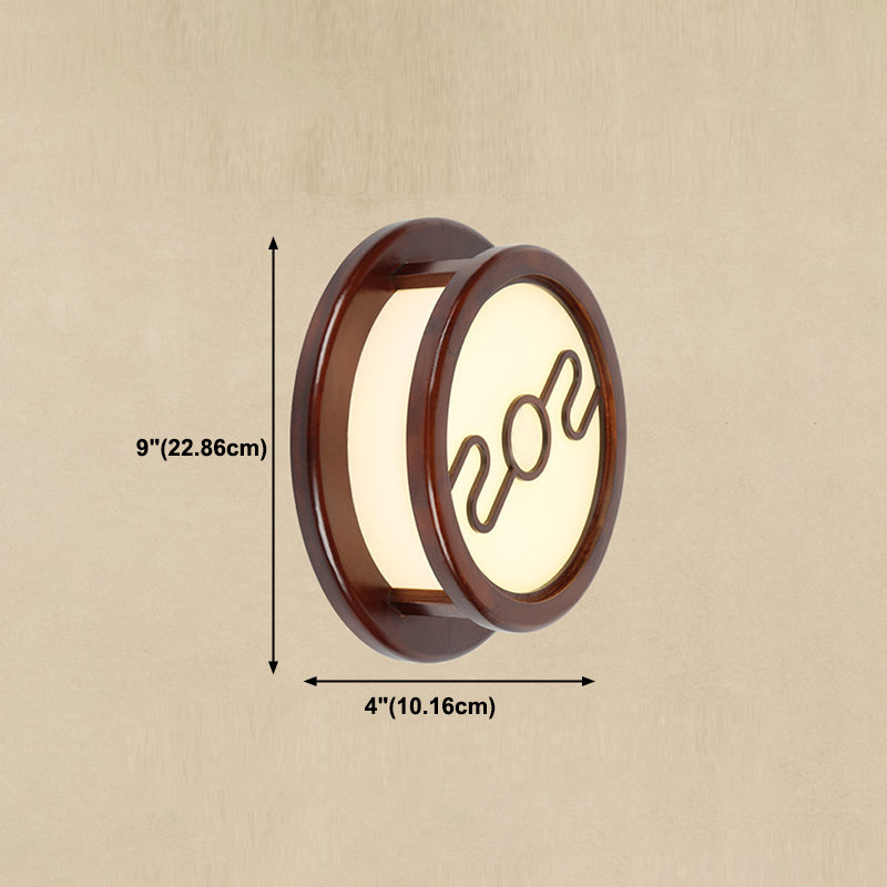 Minimalist Geometric Wall Sconce Walnut Wood Finish Hallway Flush Mount Light