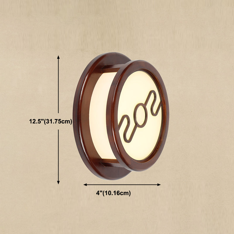 Minimalist Geometric Wall Sconce Walnut Wood Finish Hallway Flush Mount Light