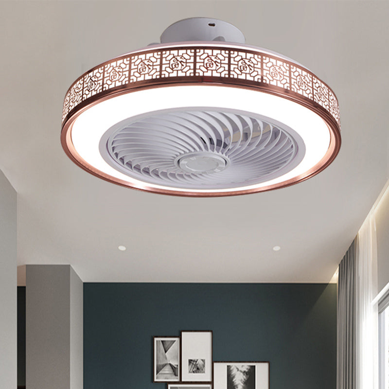Chinese Style LED Fan Light Metal Round 20" Wide Flush Mount Light for Living Room