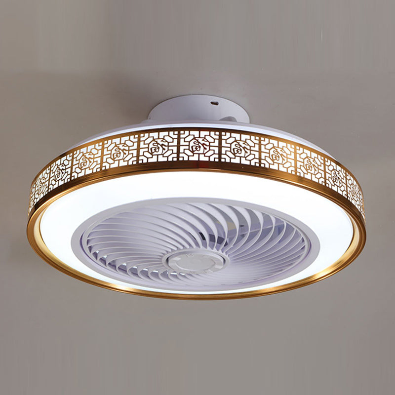 Chinese Style LED Fan Light Metal Round 20" Wide Flush Mount Light for Living Room