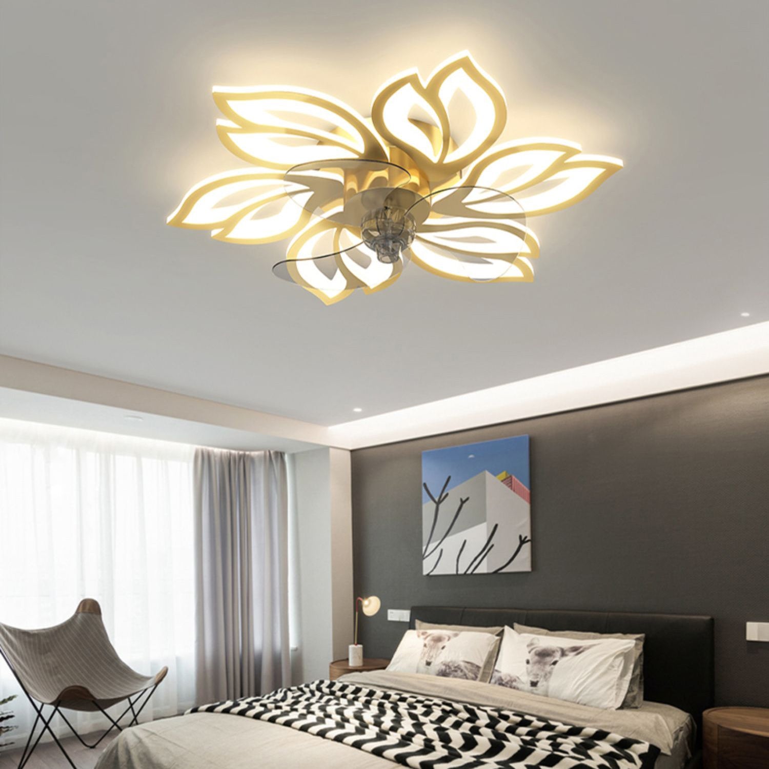 Modern LED Fan Light Metal Geometric Multi Light Flush Mount Light for Living Room