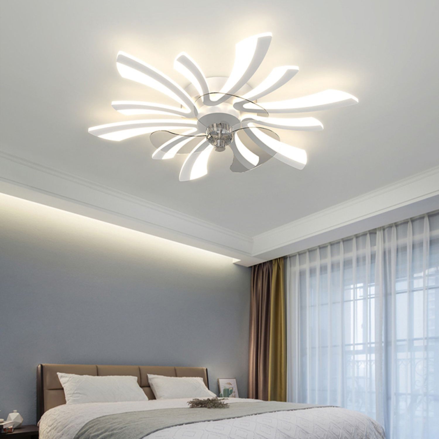 Modern LED Fan Light Metal Geometric Multi Light Flush Mount Light for Living Room